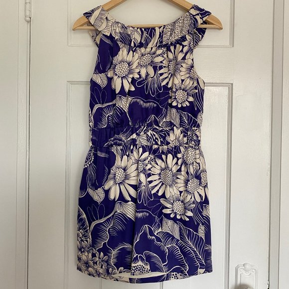 Anthropologie x Yoana Baraschi Blue & White Silk Mini Dress, Size 2 - Picture 3 of 5